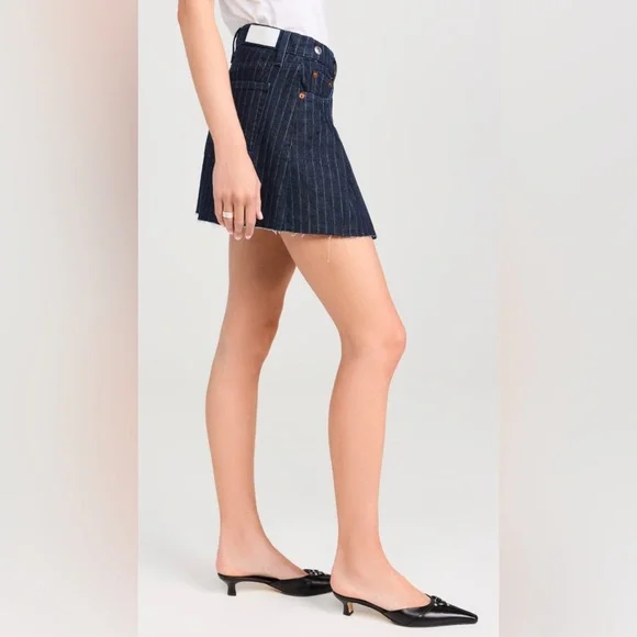 NWOT Re/Done Dark Blue Striped Tennis Wrap Jean Mini Skirt - Picture 2 of 8